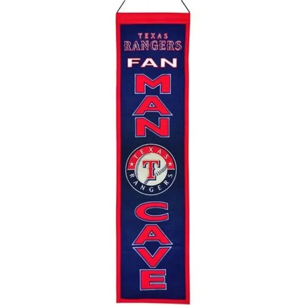 NEW Winning Streak Sports Texas Rangers Banner Wool Fan Man Cave Blue Red 8x32